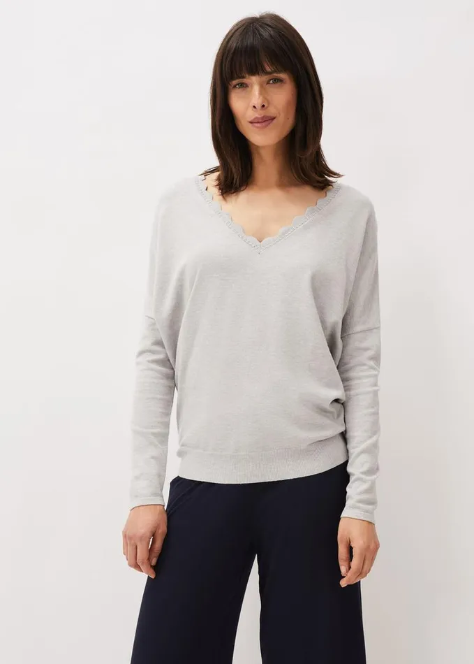 Phase Eight Dua Fine Knit VNeck Jumper Grey Marl Women Knitwear