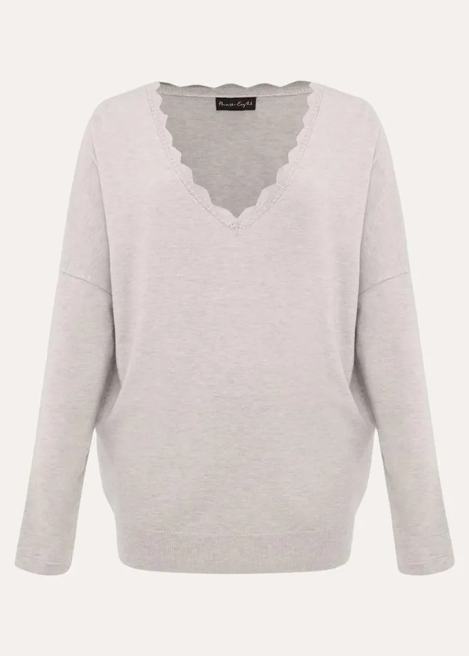 Phase Eight Dua Fine Knit VNeck Jumper Grey Marl Women Knitwear