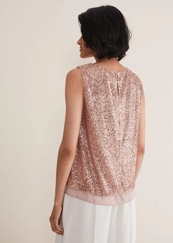 Phase Eight Dulcie Sequin Top Soft Pink Women Shirts and Blouses