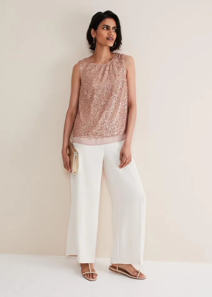 Phase Eight Dulcie Sequin Top Soft Pink Women Shirts and Blouses