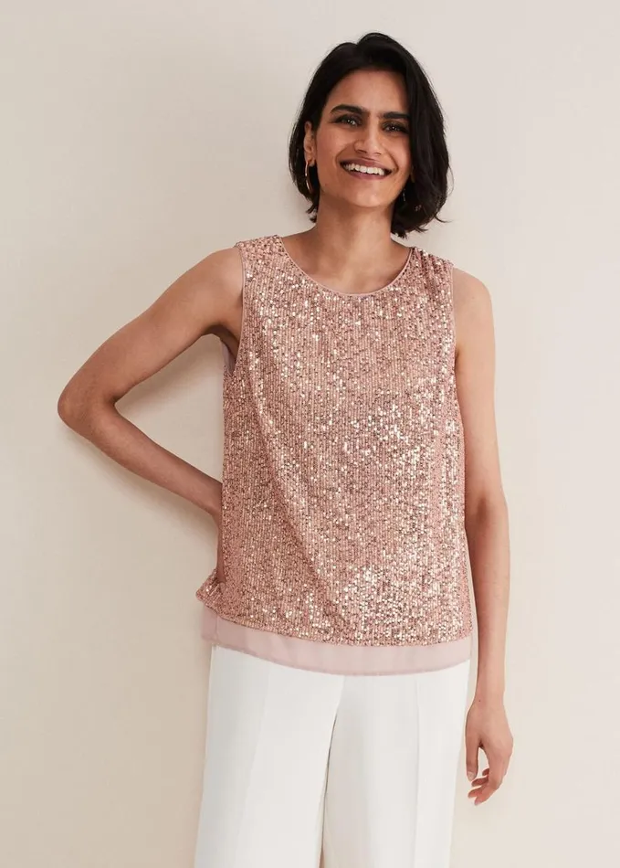 Phase Eight Dulcie Sequin Top Soft Pink Women Shirts and Blouses