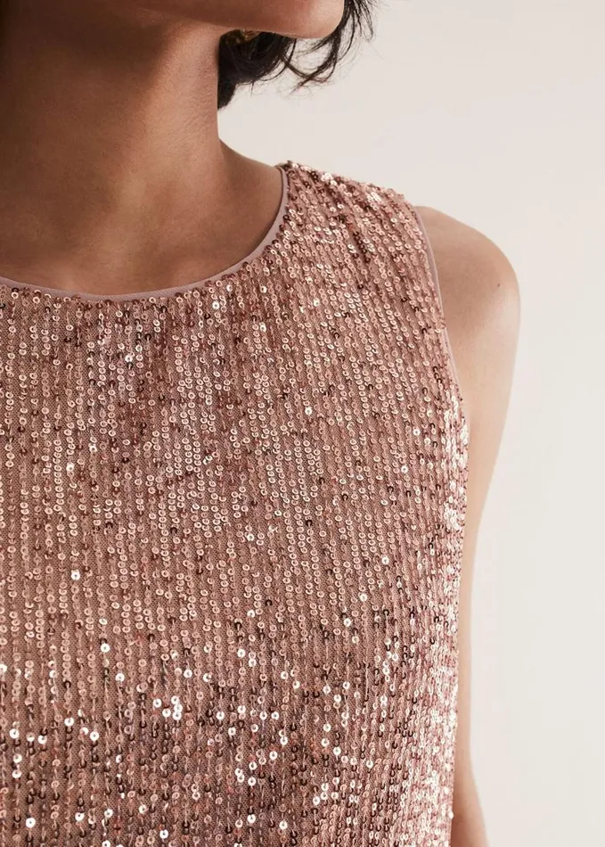 Phase Eight Dulcie Sequin Top Soft Pink Women Shirts and Blouses