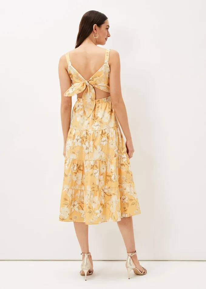 Phase Eight Elaina Cotton Floral Tiered Midi Dress Yellowmulti Women Dresses