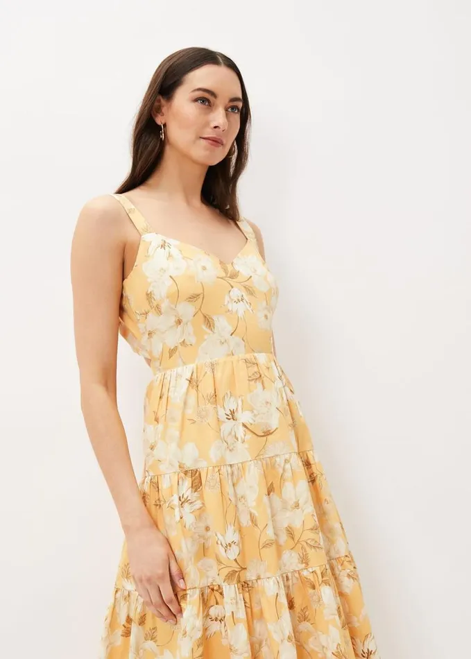 Phase Eight Elaina Cotton Floral Tiered Midi Dress Yellowmulti Women Dresses