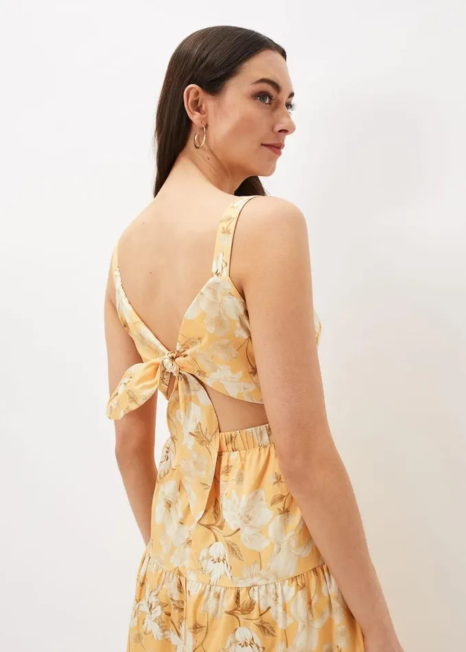 Phase Eight Elaina Cotton Floral Tiered Midi Dress Yellowmulti Women Dresses