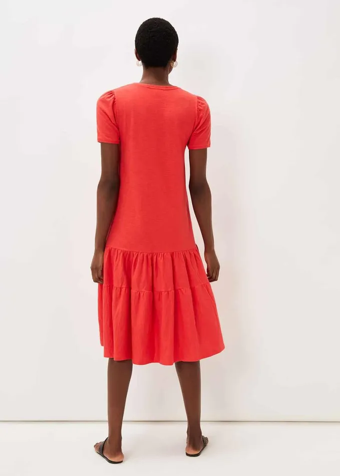 Phase Eight Elizebeth Cotton Tiered Midi Dress Chilli Red Women Dresses