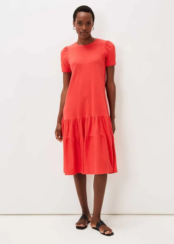 Phase Eight Elizebeth Cotton Tiered Midi Dress Chilli Red Women Dresses