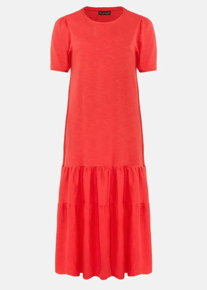 Phase Eight Elizebeth Cotton Tiered Midi Dress Chilli Red Women Dresses