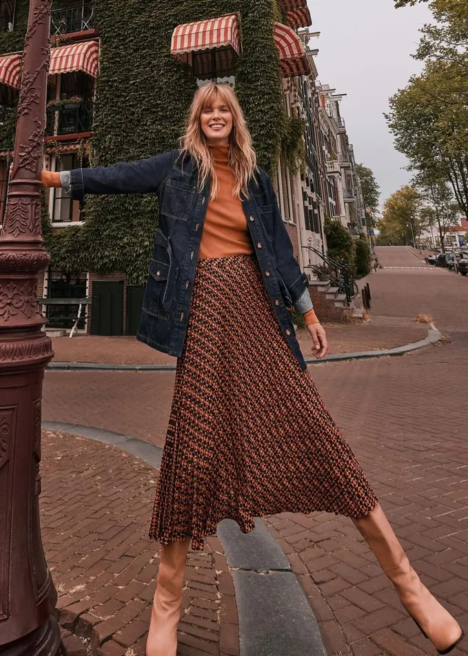 Phase Eight Elmina Pleated Geo Print Midi Skirt Orangeblack Women Skirts