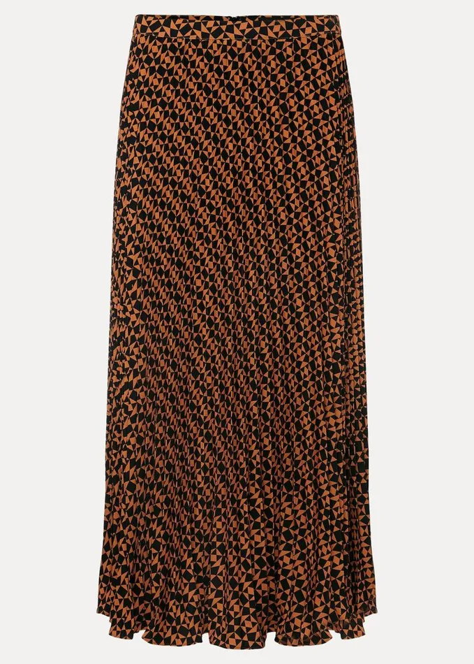 Phase Eight Elmina Pleated Geo Print Midi Skirt Orangeblack Women Skirts