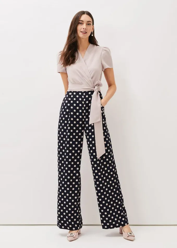Phase Eight Eloise Spot Print Wide Leg Jumpsuit Navytaupe Women Dresses