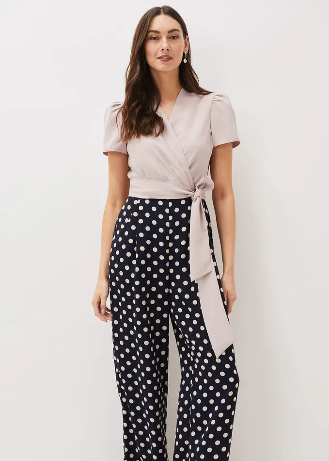 Phase Eight Eloise Spot Print Wide Leg Jumpsuit Navytaupe Women Dresses