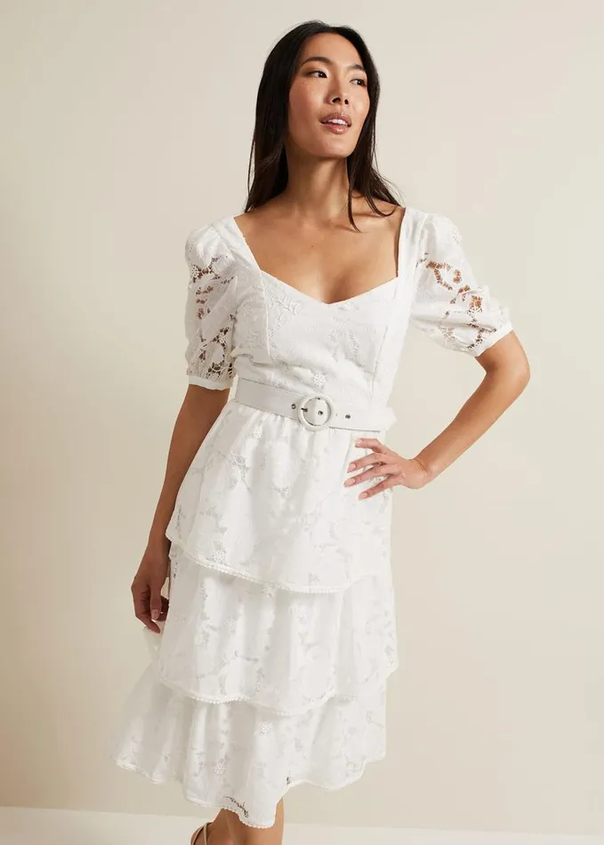 Phase Eight Elyse Lace Tiered Wedding Dress Ivory Women Dresses