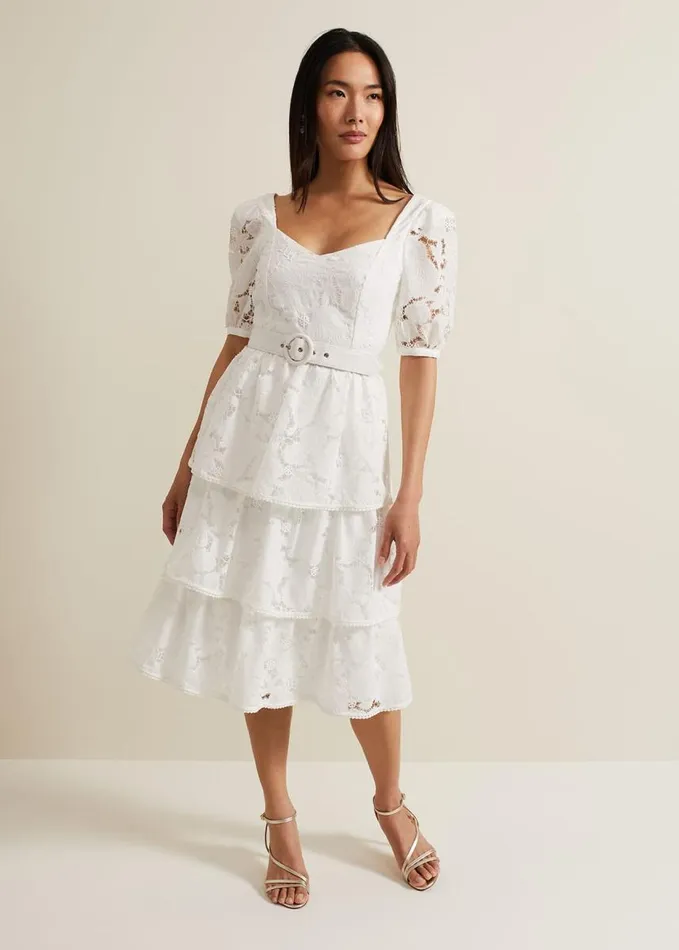 Phase Eight Elyse Lace Tiered Wedding Dress Ivory Women Dresses