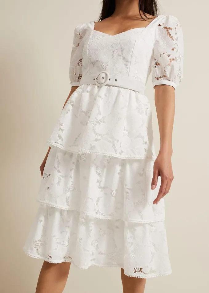 Phase Eight Elyse Lace Tiered Wedding Dress Ivory Women Dresses