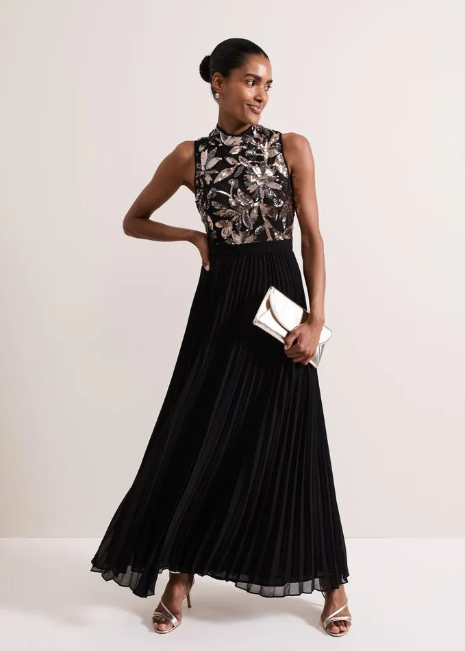Phase Eight Emalise Sequin Pleat Maxi Dress Blackmulti Women Dresses
