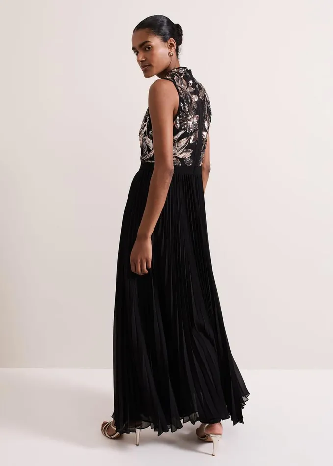Phase Eight Emalise Sequin Pleat Maxi Dress Blackmulti Women Dresses