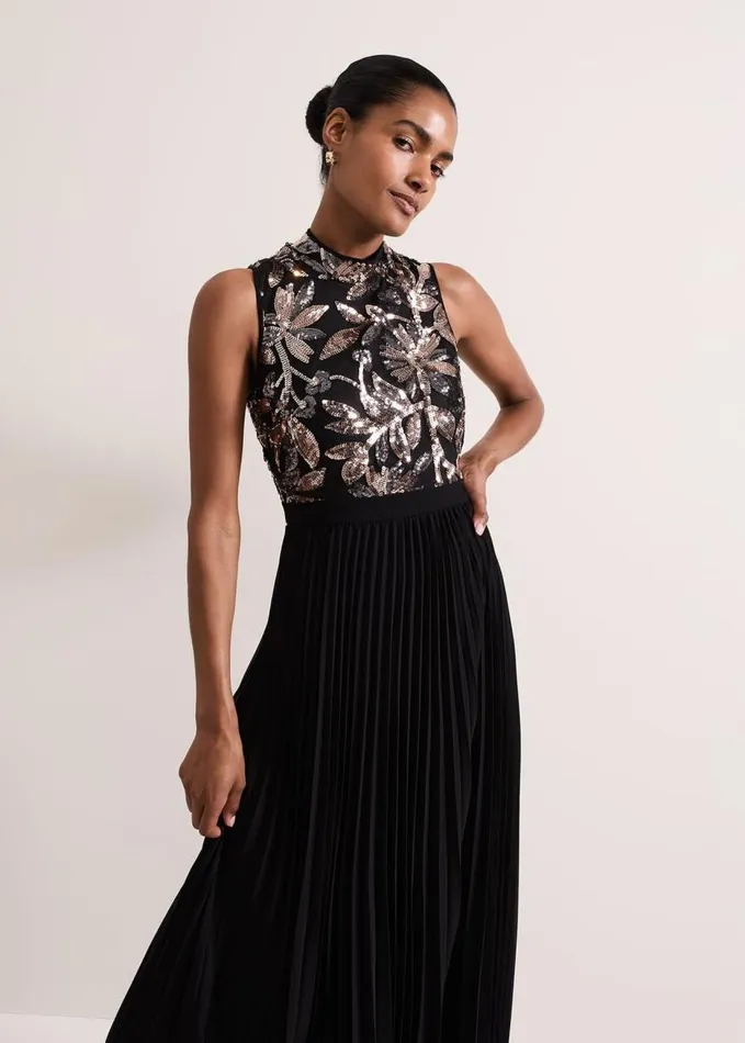 Phase Eight Emalise Sequin Pleat Maxi Dress Blackmulti Women Dresses