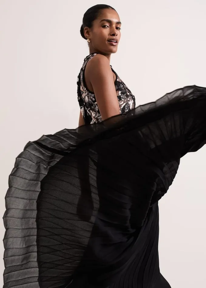 Phase Eight Emalise Sequin Pleat Maxi Dress Blackmulti Women Dresses