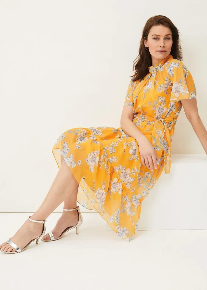 Phase Eight Emmalyn Tiered Georgette Dress Canary Women Dresses