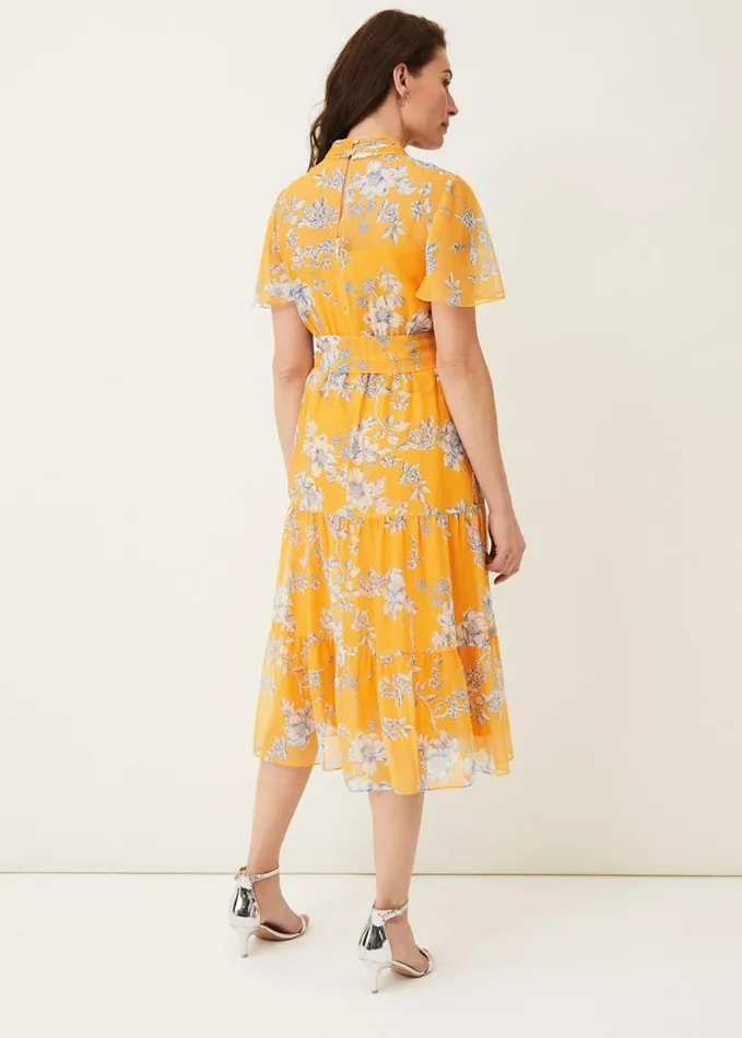 Phase Eight Emmalyn Tiered Georgette Dress Canary Women Dresses