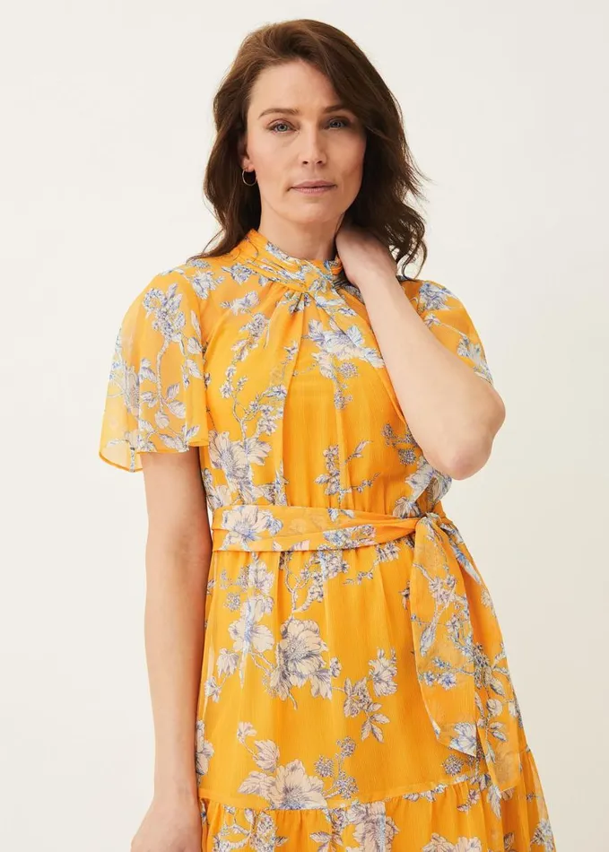 Phase Eight Emmalyn Tiered Georgette Dress Canary Women Dresses