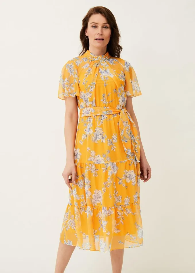 Phase Eight Emmalyn Tiered Georgette Dress Canary Women Dresses
