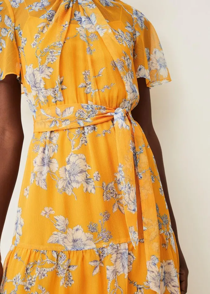Phase Eight Emmalyn Tiered Georgette Dress Canary Women Dresses
