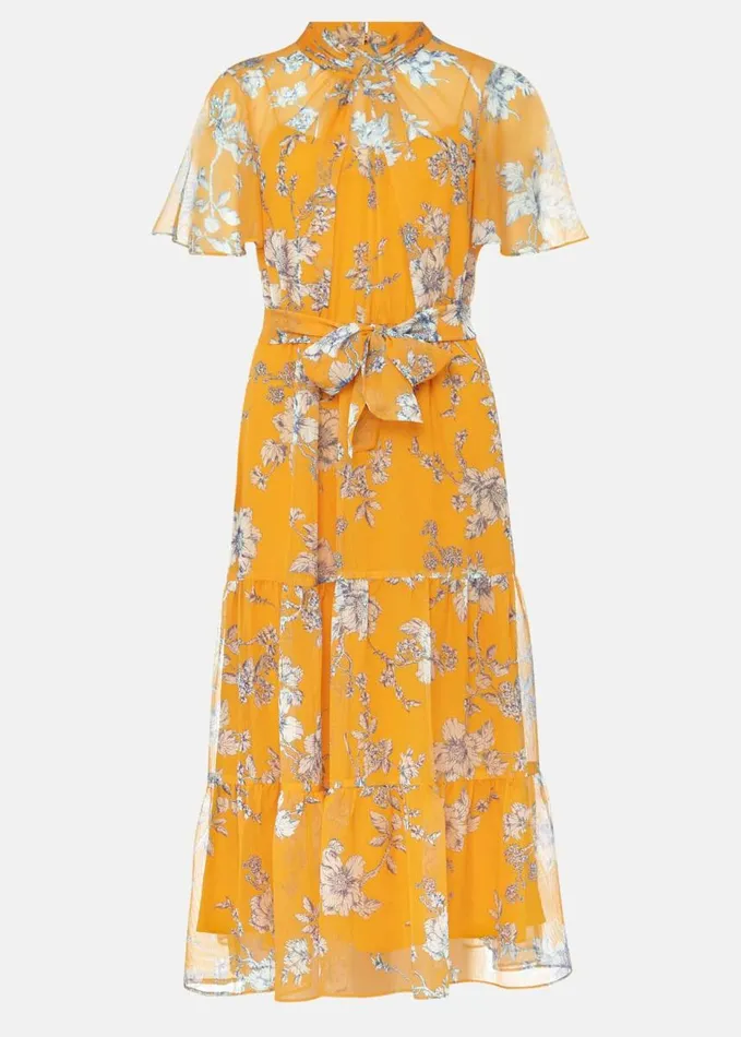 Phase Eight Emmalyn Tiered Georgette Dress Canary Women Dresses