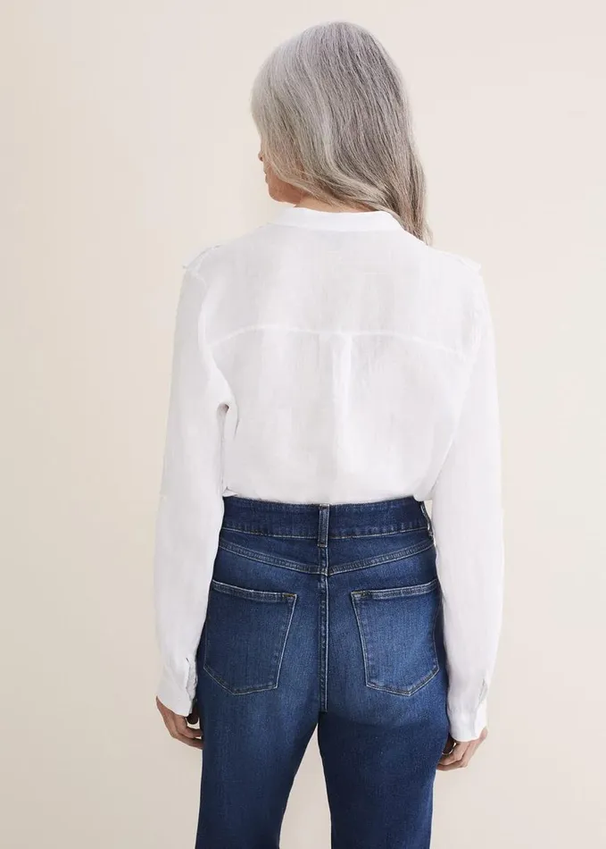 Phase Eight Enid Frill Front Linen Blouse White Women Shirts and Blouses