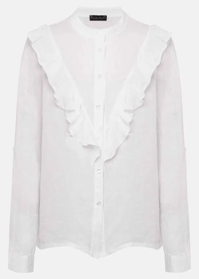 Phase Eight Enid Frill Front Linen Blouse White Women Shirts and Blouses
