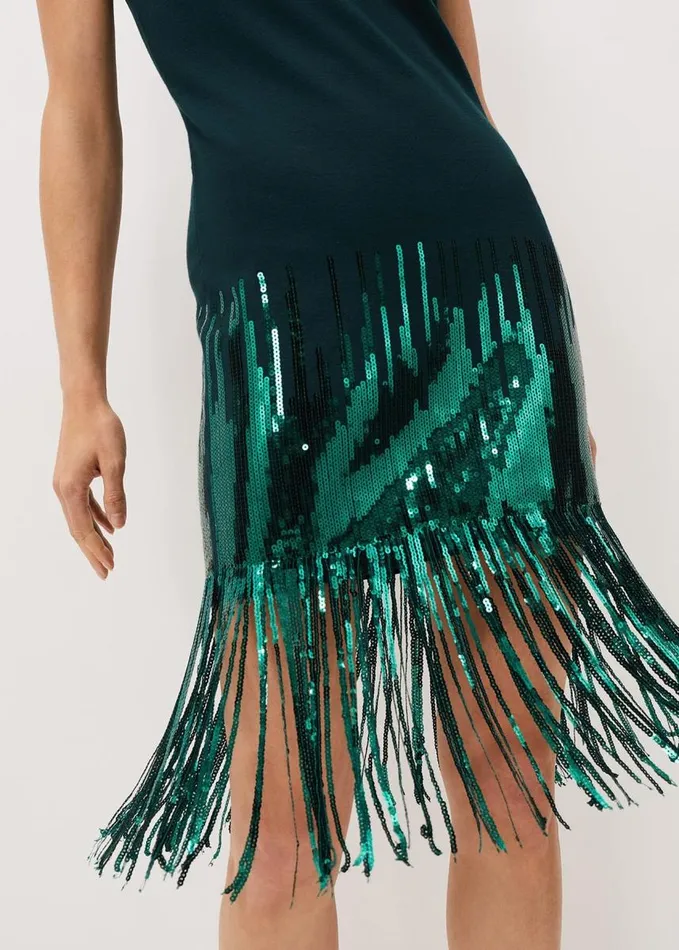 Phase Eight Ferne Sequin Fringe Knitted Dress Petrol Women Dresses