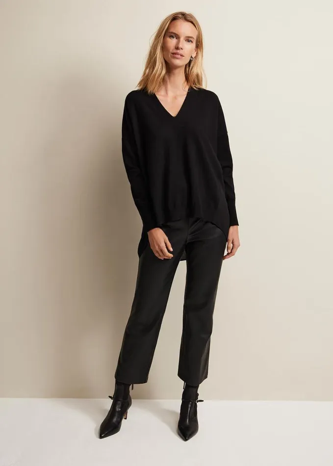 Phase Eight Flora Black VNeck Fine Knit Top Black Women Knitwear
