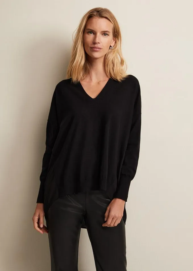 Phase Eight Flora Black VNeck Fine Knit Top Black Women Knitwear