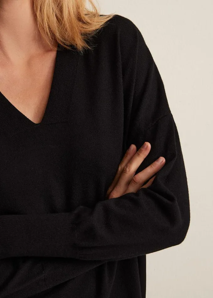 Phase Eight Flora Black VNeck Fine Knit Top Black Women Knitwear
