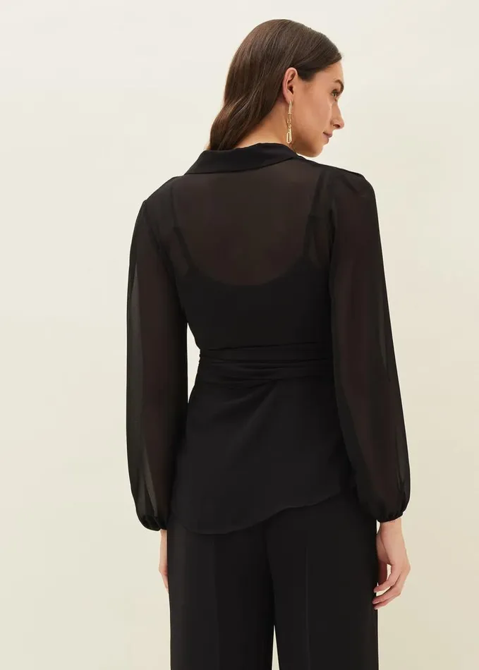 Phase Eight Florentine SemiSheer Wrap Top Black Women Shirts and Blouses