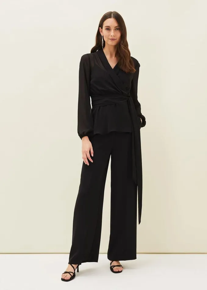 Phase Eight Florentine SemiSheer Wrap Top Black Women Shirts and Blouses