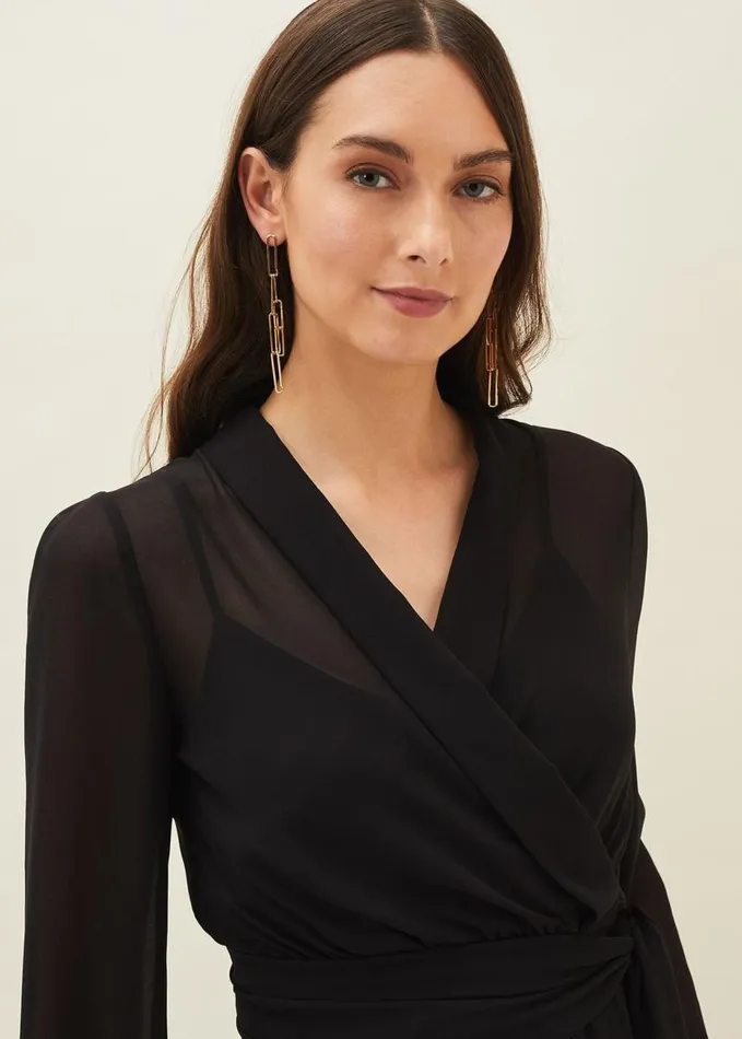 Phase Eight Florentine SemiSheer Wrap Top Black Women Shirts and Blouses