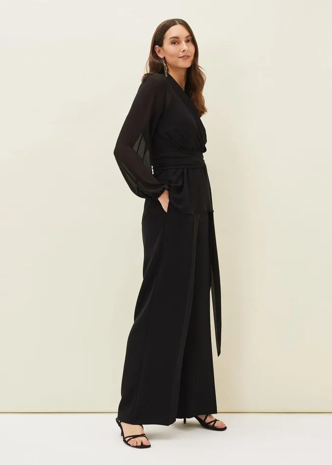 Phase Eight Florentine SemiSheer Wrap Top Black Women Shirts and Blouses