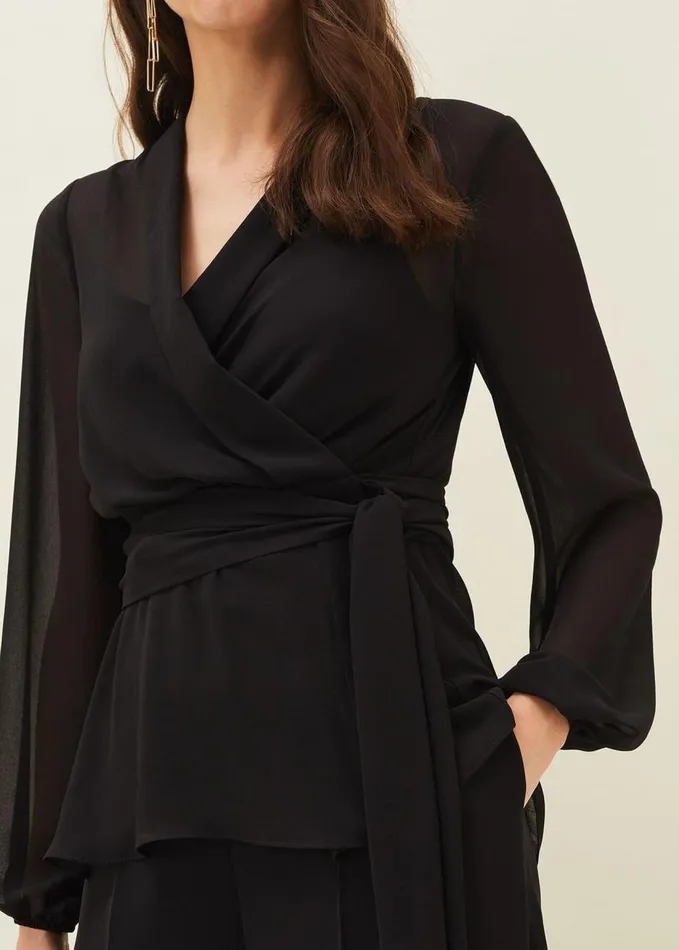 Phase Eight Florentine SemiSheer Wrap Top Black Women Shirts and Blouses
