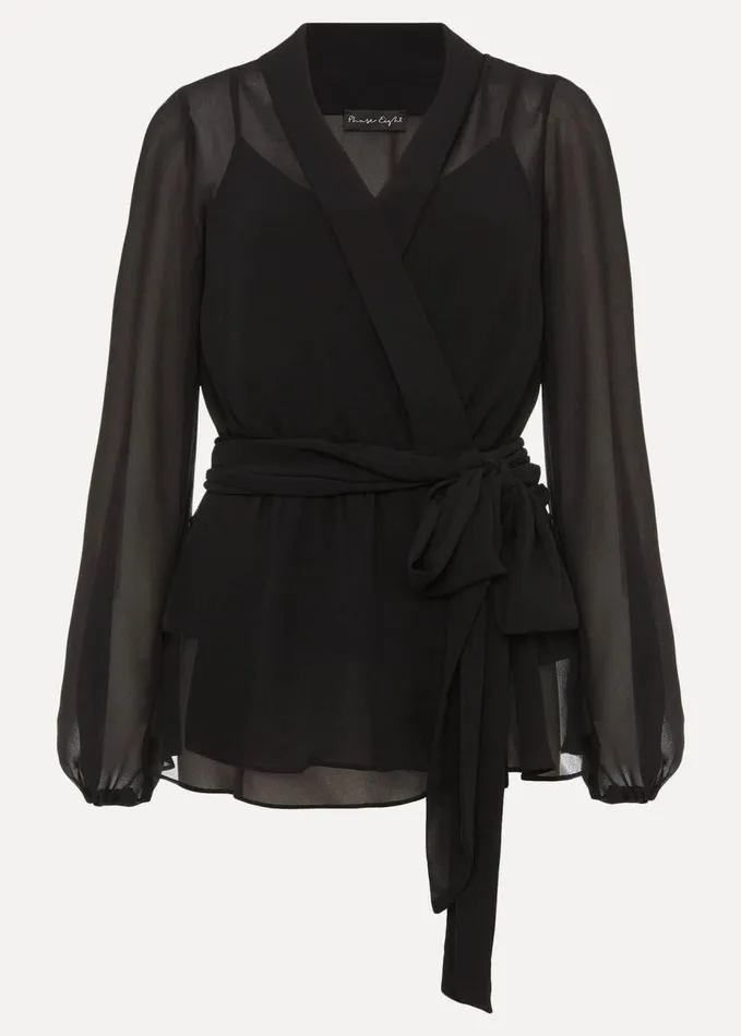 Phase Eight Florentine SemiSheer Wrap Top Black Women Shirts and Blouses