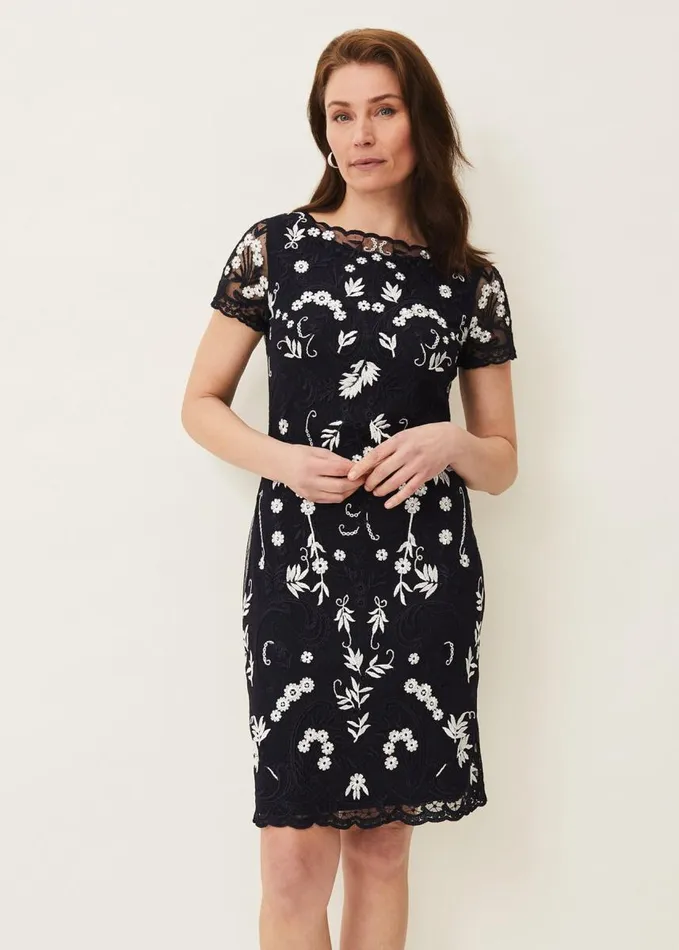 Phase Eight Floris Embroidered Shift Dress Navyivory Women Dresses