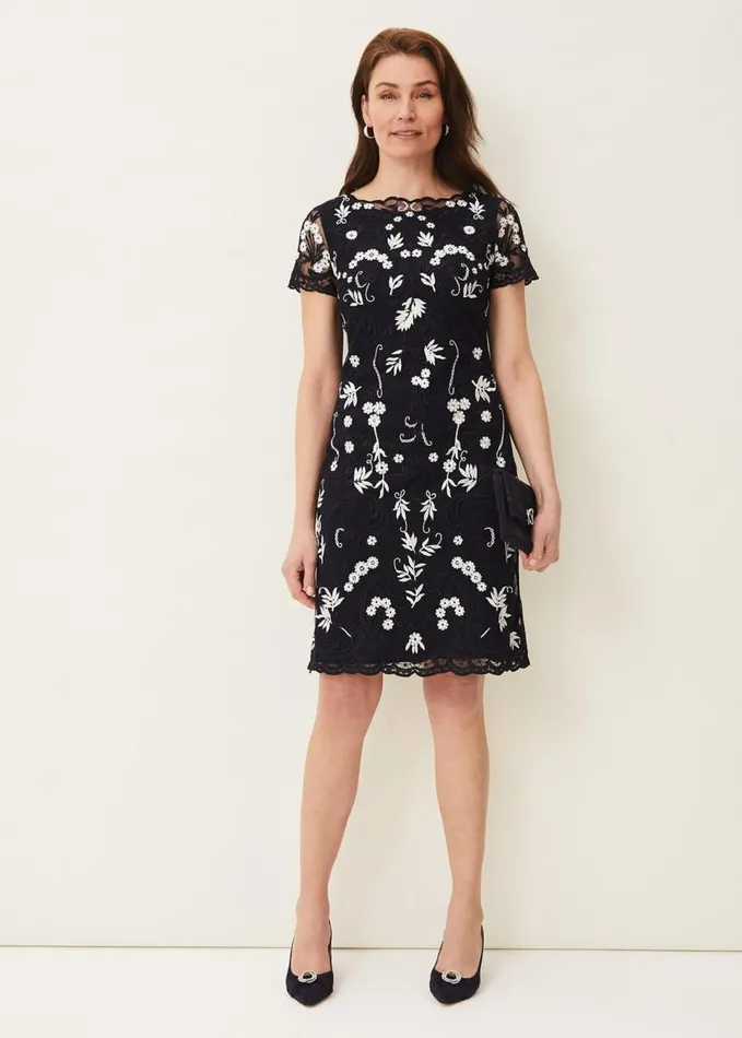 Phase Eight Floris Embroidered Shift Dress Navyivory Women Dresses