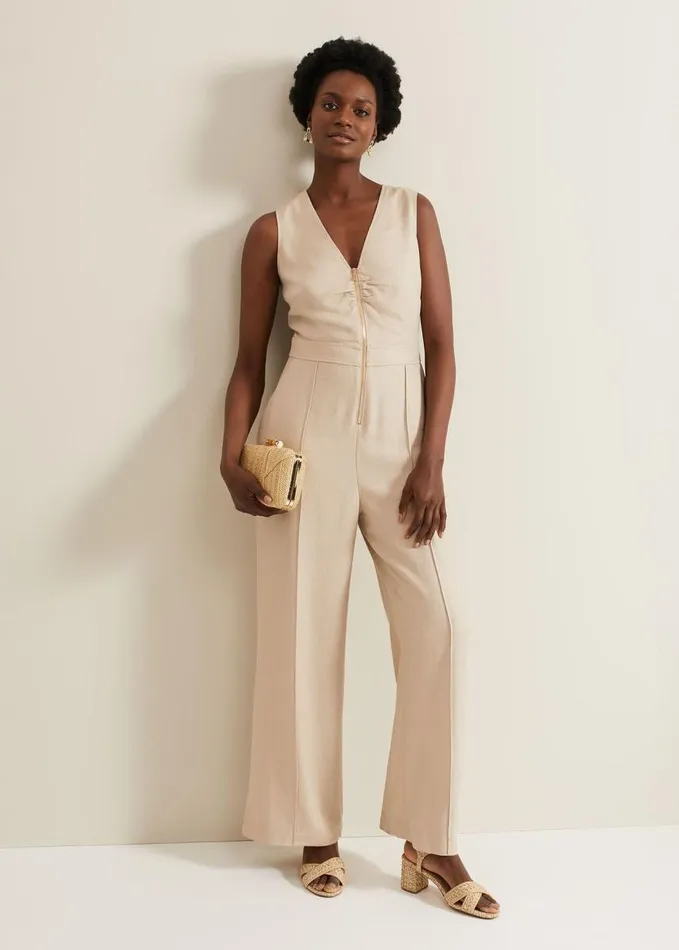 Phase Eight Fraya Zip Front Jumpsuit Stone Women Dresses