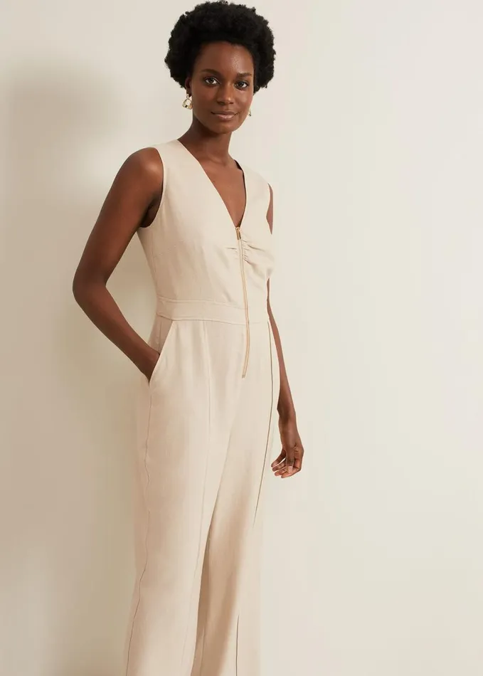 Phase Eight Fraya Zip Front Jumpsuit Stone Women Dresses