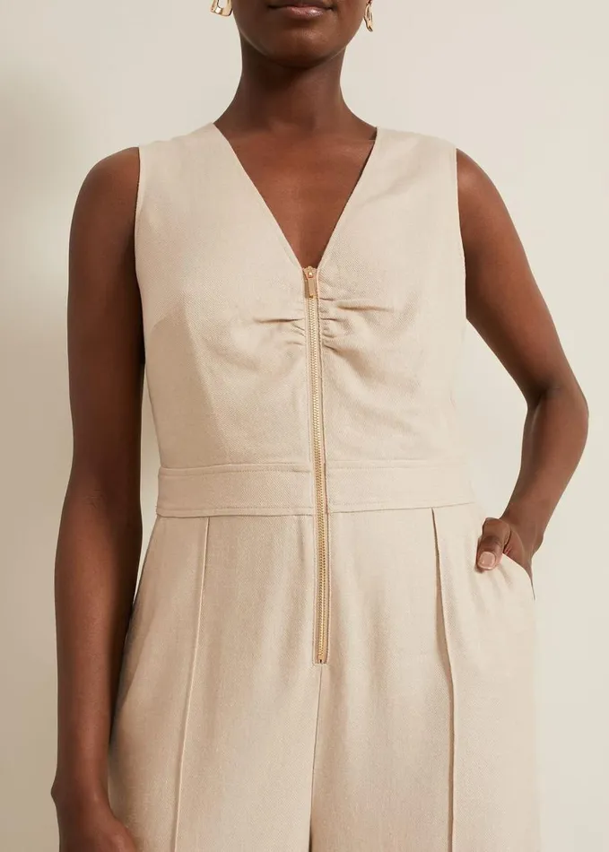 Phase Eight Fraya Zip Front Jumpsuit Stone Women Dresses