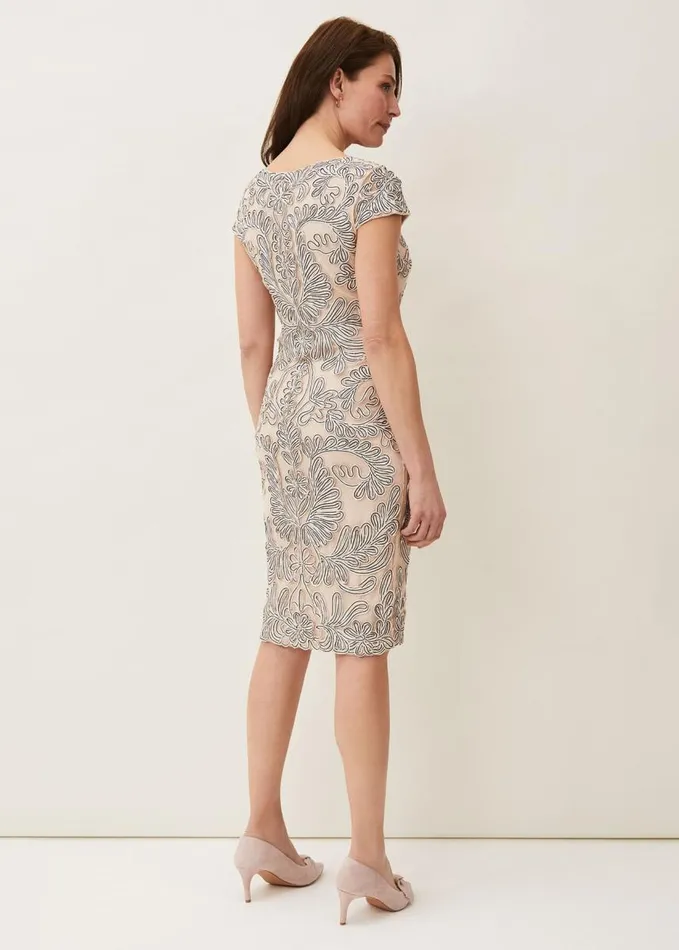 Phase Eight Genevieve Tapework Lace Dress Oysternavy Women Dresses