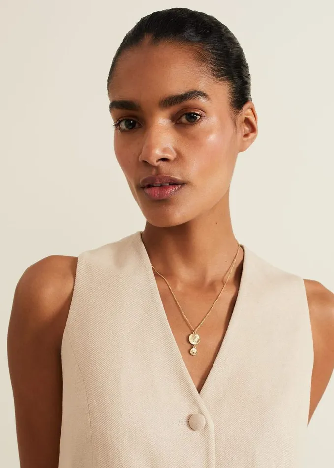 Phase Eight Gold Textured Disc Pendant Necklace Gold Women Jewellery