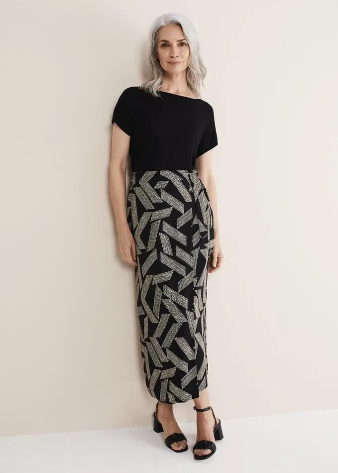 Phase Eight Hatty Diagonal Dot Wrap Skirt Blackivory Women Skirts