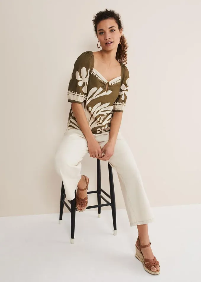 Phase Eight Hesta Linen Top Olive Women Tops and TShirts